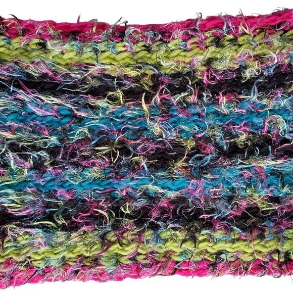 Eyelash Yarn Long Scarf Chartreuse / Pink / Turquoise / Purple  86" x 7" - Picture 6 of 11